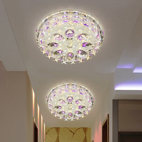 Contemporary Crystal Hallway Led Ceiling Lamp In Purple/Coffee - Warm/White Light