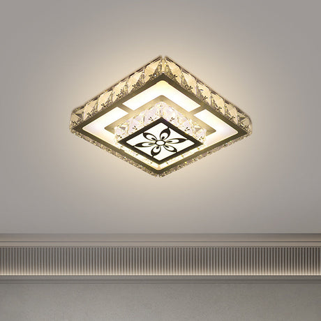 Modernist Flush Mount Led Crystal Ceiling Light In White With Flower Pattern Warm/White