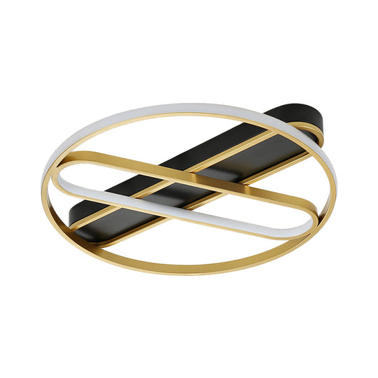 Gold Metal Led Flush Mount Ceiling Light Fixture With Modern Inner Oval Design 16.5’/20.5’ Width