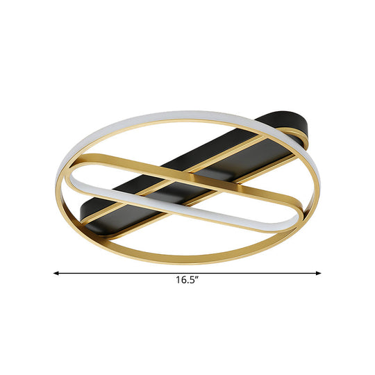 Gold Metal Led Flush Mount Ceiling Light Fixture With Modern Inner Oval Design 16.5/20.5 Width