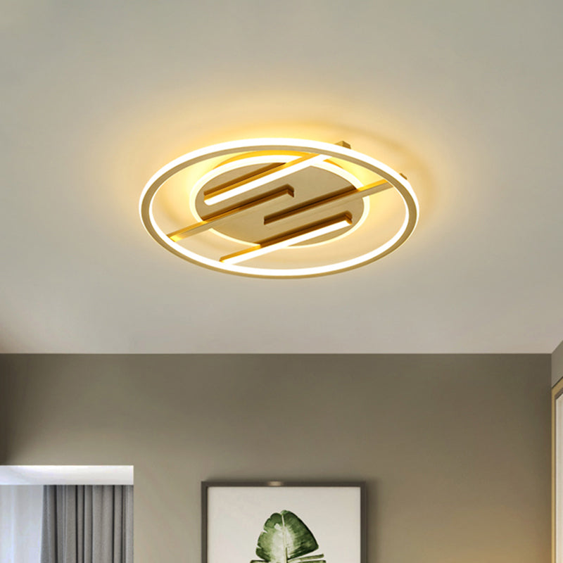 Gold Led Bedroom Ceiling Lamp: Simplicity Circle Flush Light Fixture - Aluminum 16.5/20.5 Width