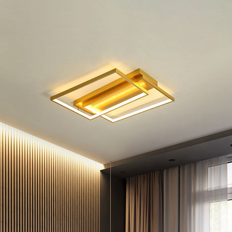 Modern Rectangle Metal Flush Mount Light Fixture - 16.5’/20.5’ W Led Gold Ceiling Lamp For Bedroom