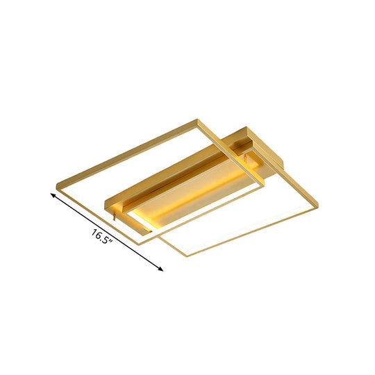Modern Rectangle Metal Flush Mount Light Fixture - 16.5/20.5 W Led Gold Ceiling Lamp For Bedroom