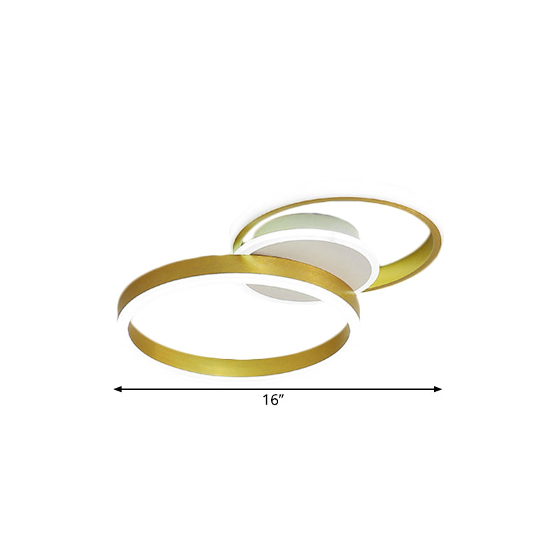 Minimalist Gold Metal Led Parlor Flush Mount Ceiling Light Fixture With Dual Rings