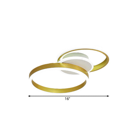 Minimalist Gold Metal Led Parlor Flush Mount Ceiling Light Fixture With Dual Rings