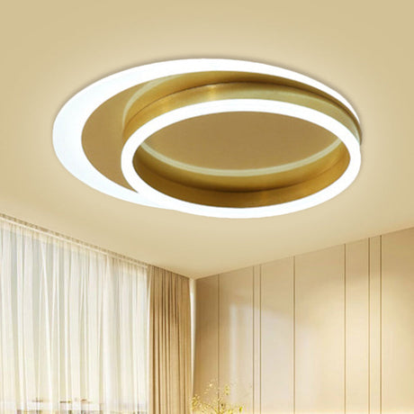 Gold Led Flush Mount Ceiling Fixture With Modernistic Metallic Round Design / Warm