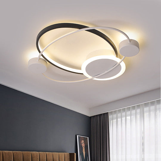 Modern Metal Planet Orbit Flushmount Lighting - Led Black - White Ceiling Mounted Fixture In
