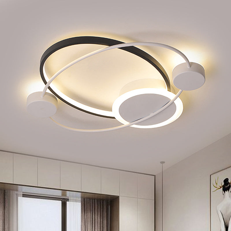 Modern Metal Planet Orbit Flushmount Lighting - Led Black - White Ceiling Mounted Fixture In