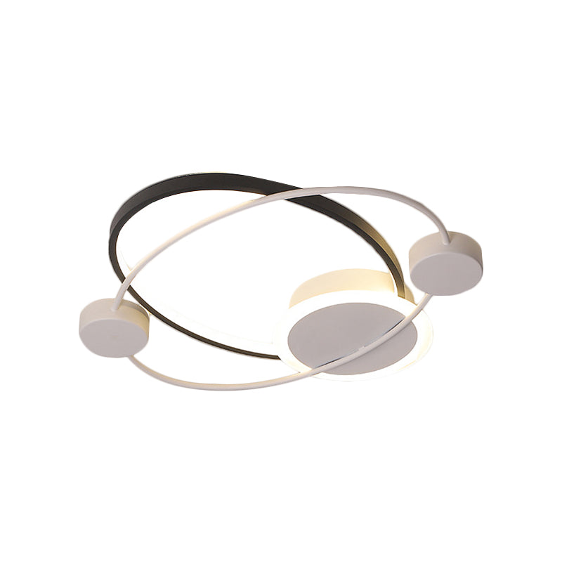 Modern Metal Planet Orbit Flushmount Lighting - Led Black - White Ceiling Mounted Fixture In