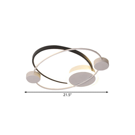 Modern Metal Planet Orbit Flushmount Lighting - Led Black-White Ceiling Mounted Fixture In