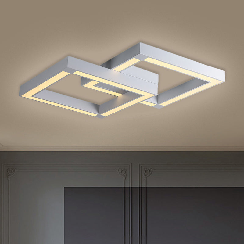 Modern Metallic Square Flush Mount Led Ceiling Light In Black/White 19.5’/25.5’ Wide