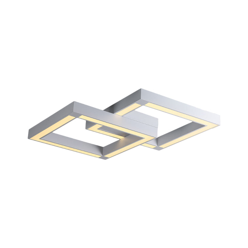 Modern Metallic Square Flush Mount Led Ceiling Light In Black/White 19.5’/25.5’ Wide