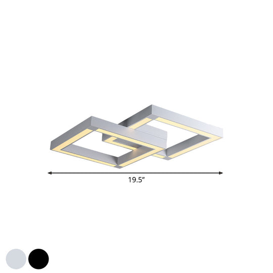 Modern Metallic Square Flush Mount Led Ceiling Light In Black/White 19.5’/25.5’ Wide