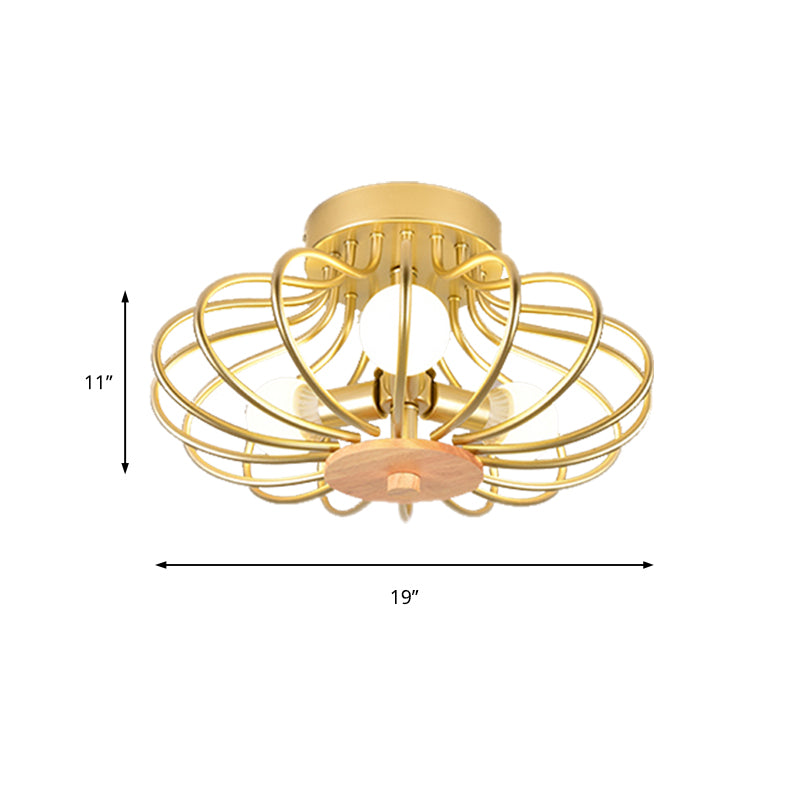 Contemporary Melon Flush Mount Light In Gold - Perfect For Corridors