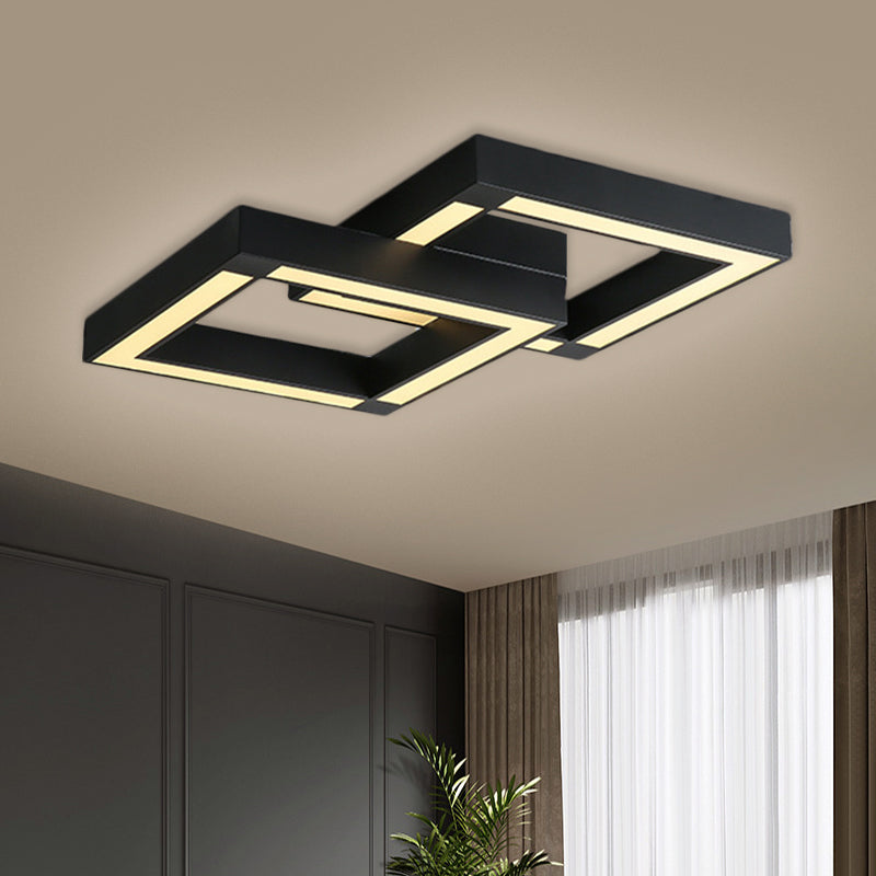Modern Metallic Square Flush Mount Led Ceiling Light In Black/White 19.5’/25.5’ Wide