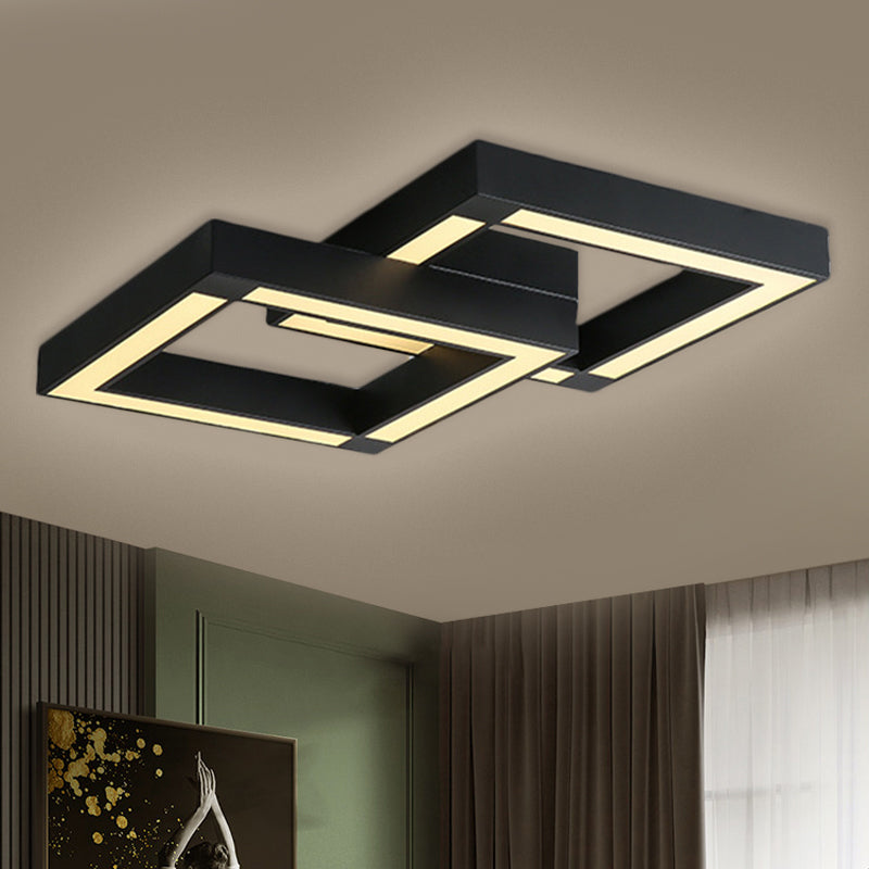 Modern Metallic Square Flush Mount Led Ceiling Light In Black/White 19.5’/25.5’ Wide