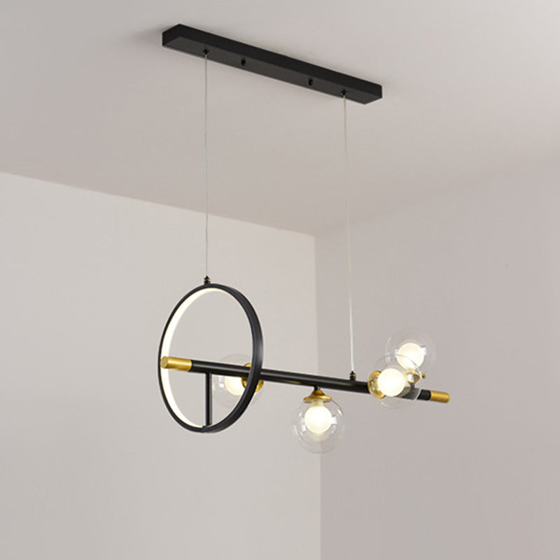 Clear Glass Molecular Island Chandelier - 4/6-Light Pendant In Black With Metal Ring Deco 4 /