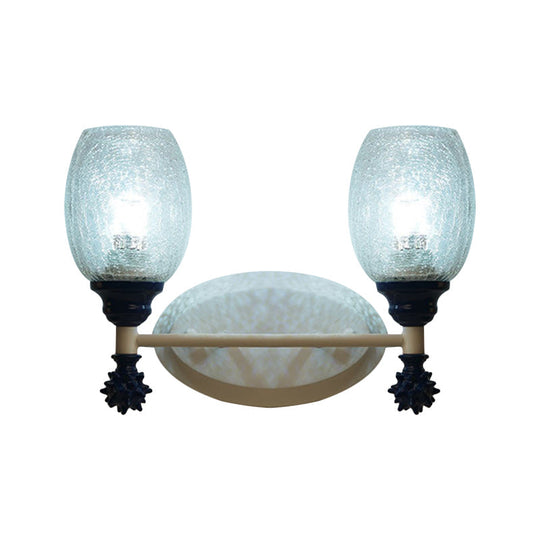 Rustic Wall Mounted Bedside Lamp With Oval Crackle Glass Shade - Rural Blue/Gold/Dark Blue Lighting