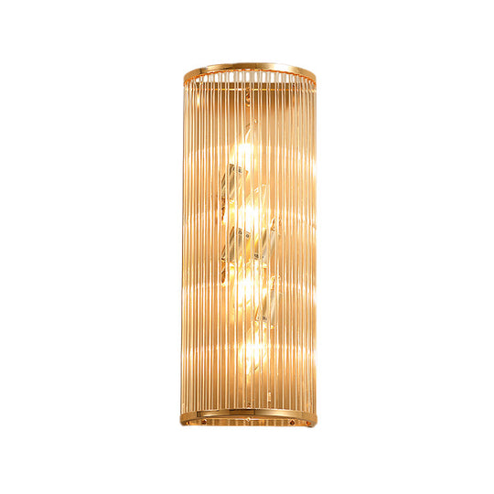 Minimalist Cylinder Wall Mount Crystal Rod Sconce - 4-Light Hallway Lighting In Gold