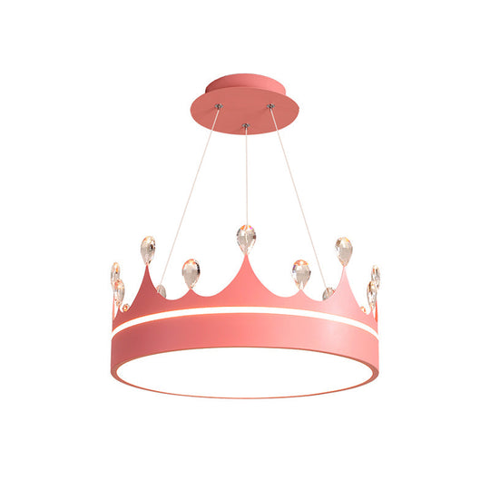Modern Metal Led Chandelier Light In Pink/Blue/Gold With Crystal Deco