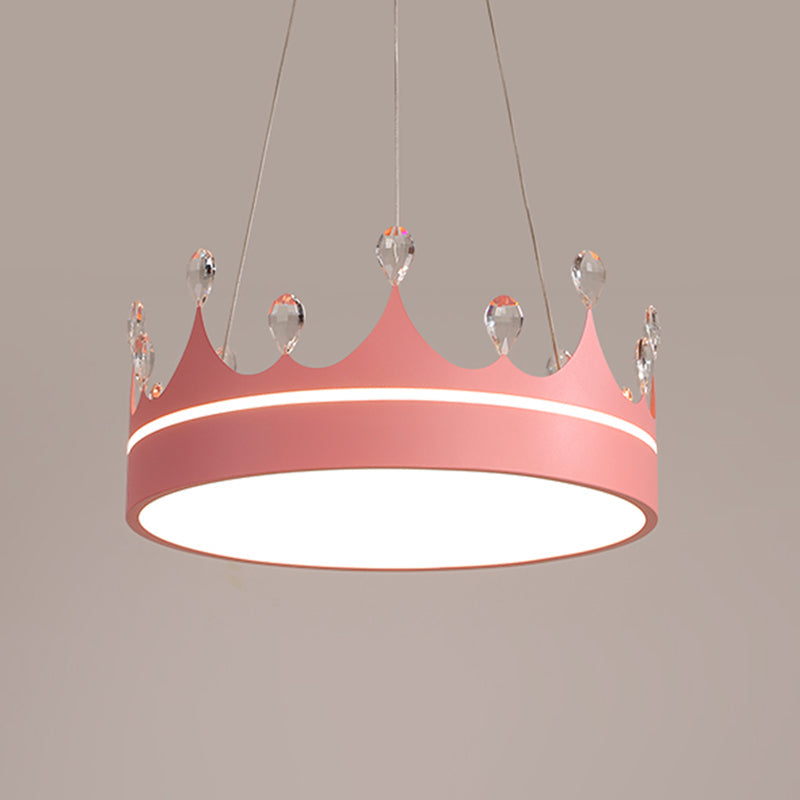 Modern Metal Led Chandelier Light In Pink/Blue/Gold With Crystal Deco