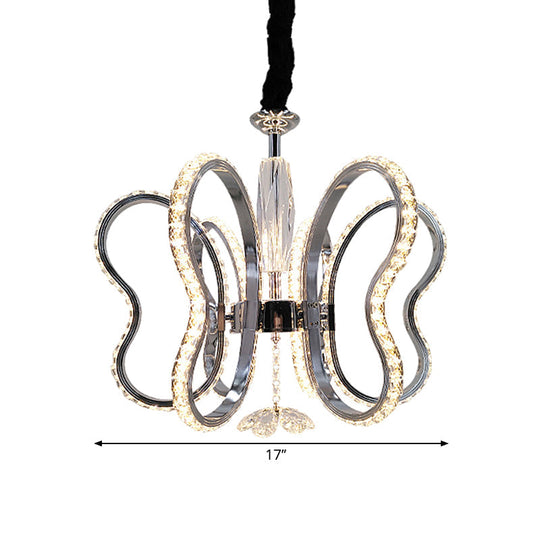Butterfly Crystal Led Pendant Chandelier In Chrome - Restaurant Ceiling Hanging Light With