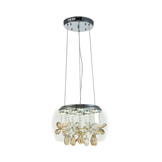 Clear Glass Led Sliver Chandelier: Modernist Bowl Design 14’/16’ Width Dangling Crystal