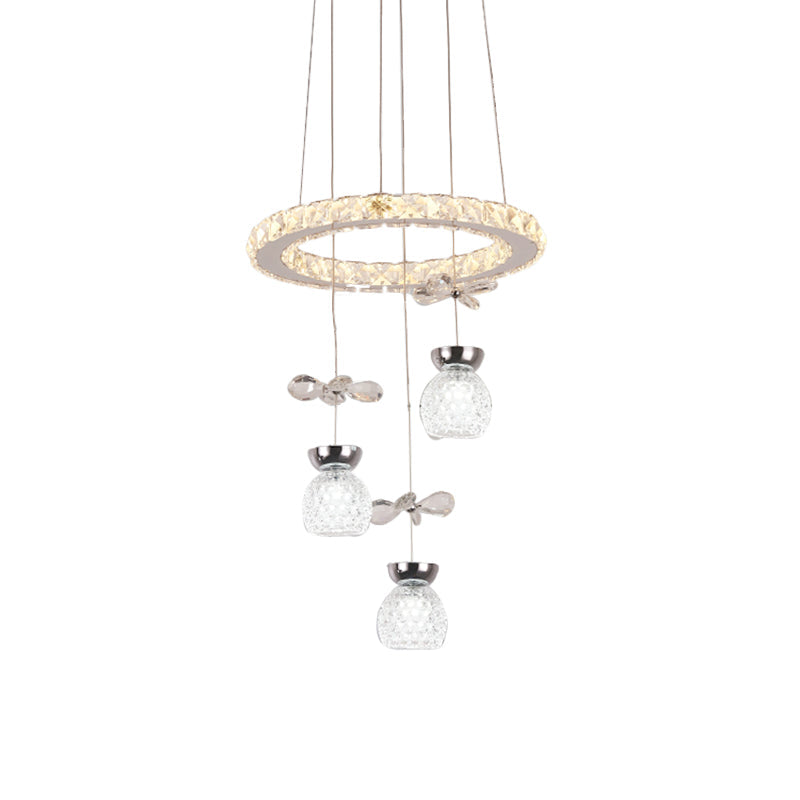 Modern K9 Crystal Chandelier With Hoop Design - 3/5 Bulbs Ceiling Pendant In Chrome