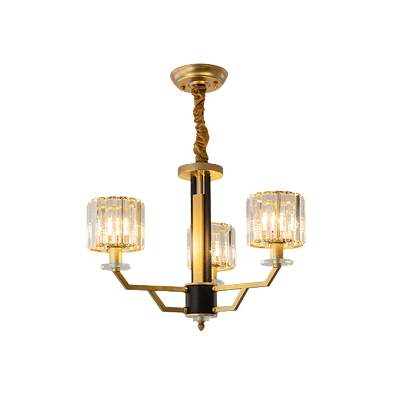 Contemporary Gold Chandelier With Crystal Prisms - 3/6 Heads Suspension Lamp For Dining Room