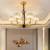 Minimalist Gold Chandelier With Cylinder Prisms - 3/6 Heads Dining Room Suspension Lamp