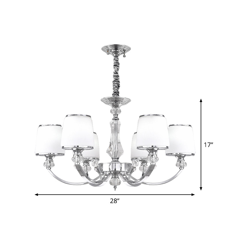 Modern White Glass Cone Hanging Chandelier - 3/6 Lights In Chrome