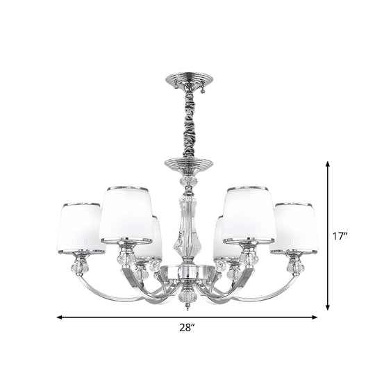 Modern White Glass Cone Hanging Chandelier - 3/6 Lights In Chrome