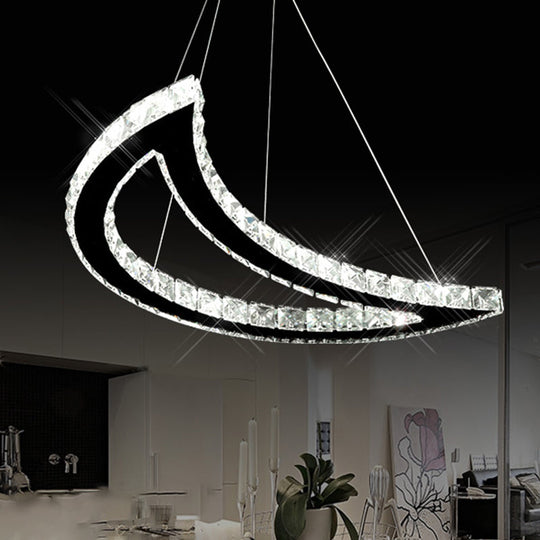 Crystal Block Crescent Ceiling Lamp: Simplicity Stainless-Steel Led Pendant Chandelier In