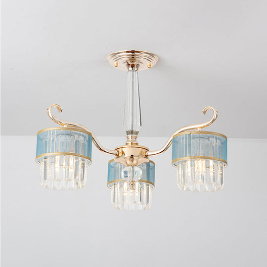 Contemporary Crystal Prisms Gold Cylinder Chandelier - 3 Lights Pendant Ceiling Fixture