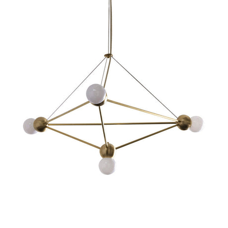 Modo Pendant Chandelier White Glass 4-Light Modern Suspension Lamp With Geometric Cage - Living Room