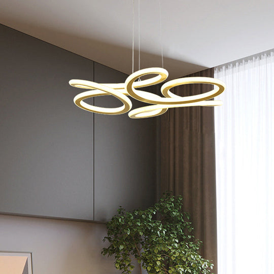 Led Chandelier Light With Aluminum Shade - Modern Gold Ribbon Design Warm/White