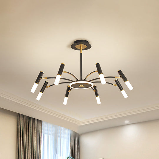 Retro Tube Metallic Chandelier - Black-Gold Suspension Lighting Warm/White Light (6/8/10 Heads)