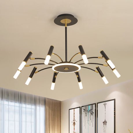 Retro Tube Metallic Chandelier - Black-Gold Suspension Lighting Warm/White Light (6/8/10 Heads)