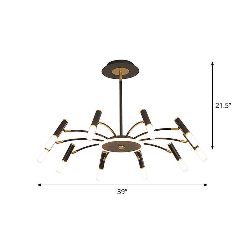 Retro Tube Metallic Chandelier - Black-Gold Suspension Lighting Warm/White Light (6/8/10 Heads)