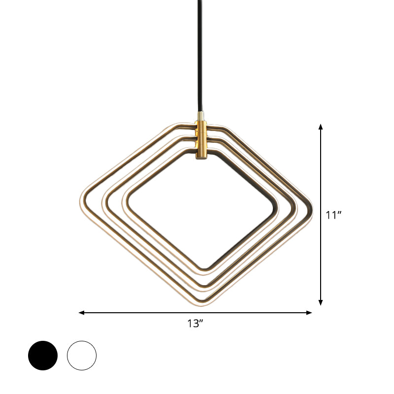 Modern Rhombus Chandelier Lamp - 13’/16’ W Led Ceiling Pendant Light For Dining Room Black/White