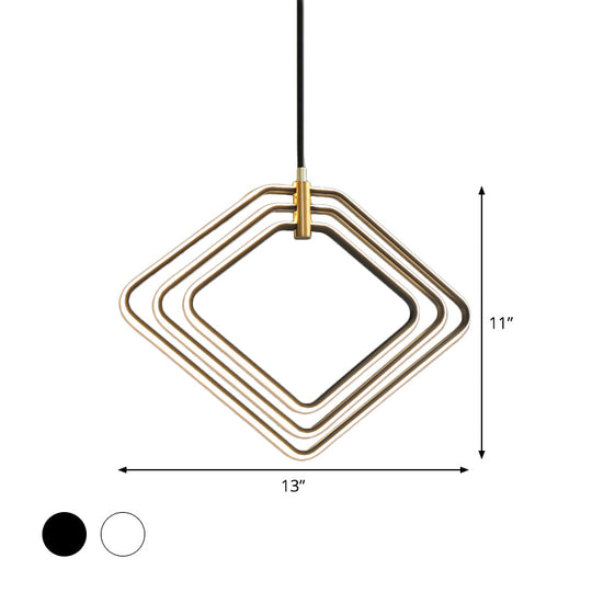 Modern Rhombus Chandelier Lamp - 13’/16’ W Led Ceiling Pendant Light For Dining Room Black/White