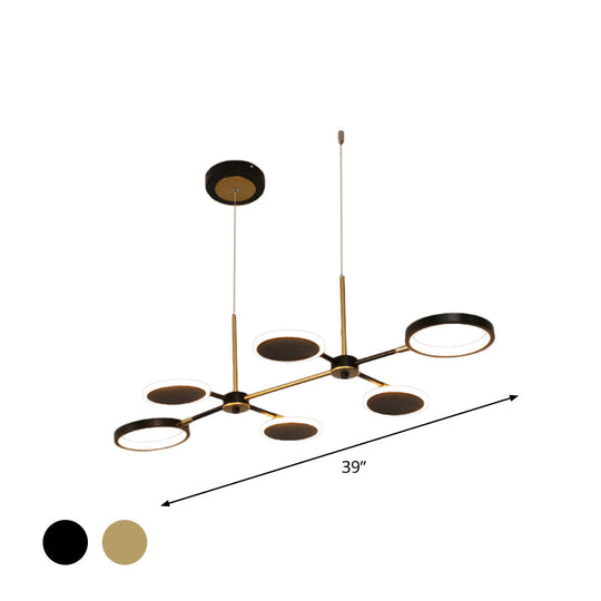 Retro Island Ceiling Lamp: 6 Bulbs Black/Gold Metallic Shade Warm/White Light
