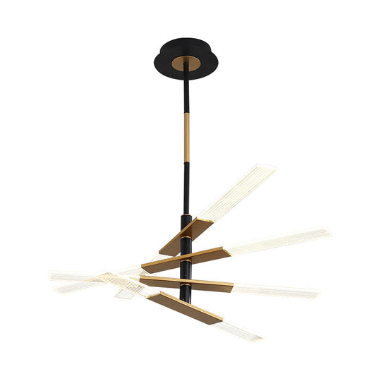Modern Linear Bedroom Pendant Lighting Black-Gold Chandelier Lamp With Acrylic Shades - 31.5/35.5