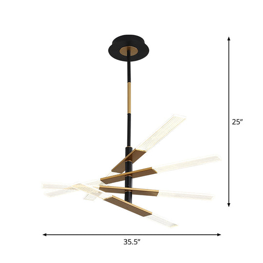 Modern Linear Bedroom Pendant Lighting Black-Gold Chandelier Lamp With Acrylic Shades - 31.5/35.5