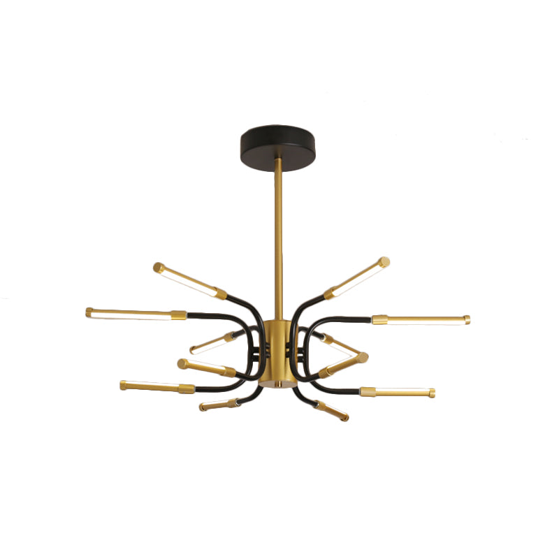 Minimalist Black-Gold U-Shape Chandelier With 12-Head Metallic Design – Warm/White Light