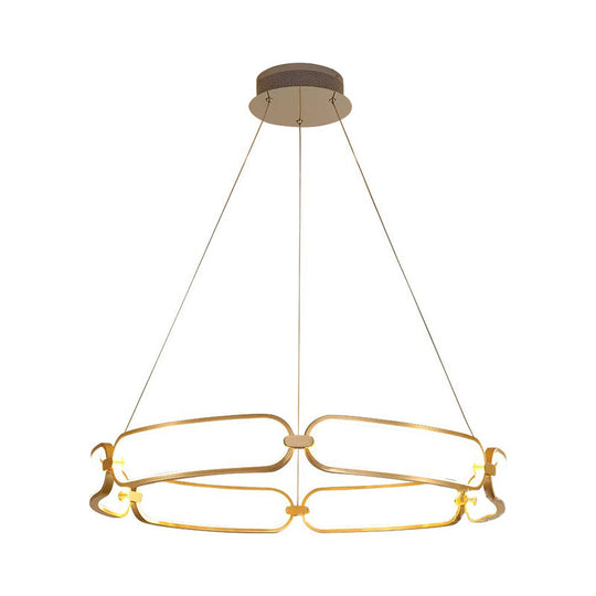 Modern Metallic Led Chandelier For Great Room - Golden Circle Pendant Lighting In Warm/White Light