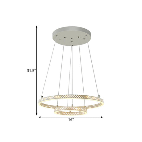 Minimalist 2-Tier Pendant Chandelier With Led Down Lighting In White