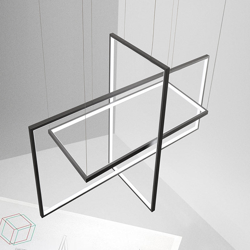 Modern Metal Led Chandelier: Rectangle Frames Black/White Finish Warm/White Light