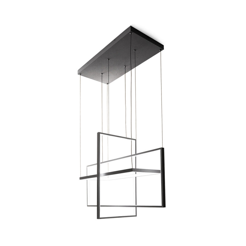 Modern Metal Led Chandelier: Rectangle Frames Black/White Finish Warm/White Light