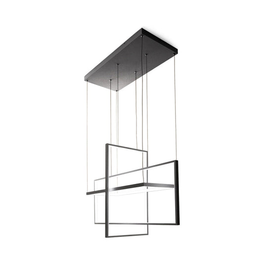 Modern Metal Led Chandelier: Rectangle Frames Black/White Finish Warm/White Light